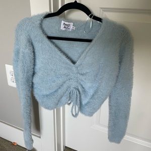 Blue fuzzy cropped sweater
